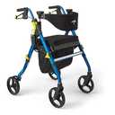 Medline Premium Empower Folding Mobility Rollator Walker with Memory Foam Seat, Black & Blue, 300 lb. Weight Capacity, 8” Wheels, Cupholder, Rolling Walker for Mobility Impairment, Adjustable Handles
