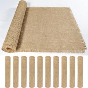 10 Pack 13 x 72 Inch Tassel Burlap Table Runners,Natural Rustic Jute Table Runner and Placemats Bulk for Western Wedding Table Decorations,Farmhouse Style Party,Holiday,Kitchen Table Decor Cover