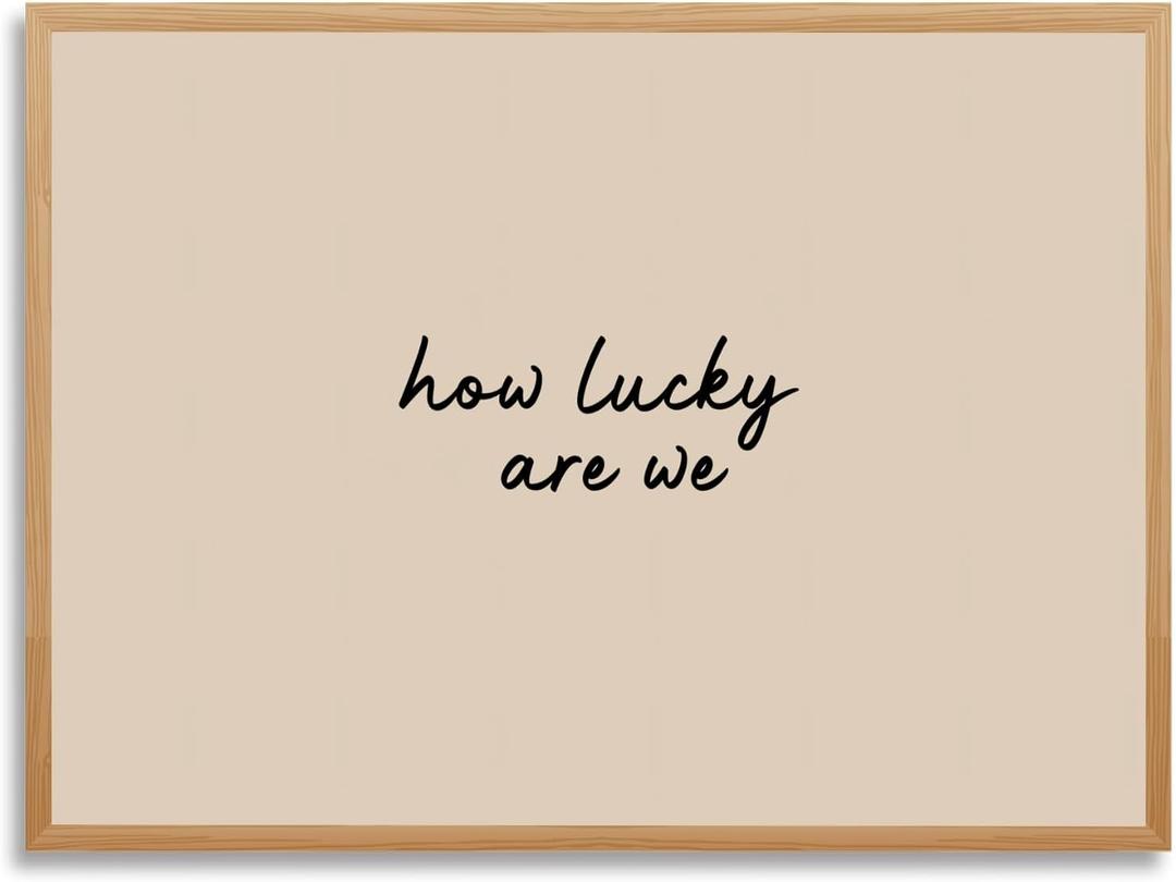 Wooden Frame How Lucky are We Canvas Wall Art Horizontal Minimalist Wall Decor Modern Neutral Typography Print Positive Inspirational Quote Poster Aesthetic for Office Living Room 12x16inch