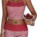 Verdusa Women's 2 Piece Polka Dots Striped Tankini Swimsuits Halter Tankini Tops with Boyshorts Set