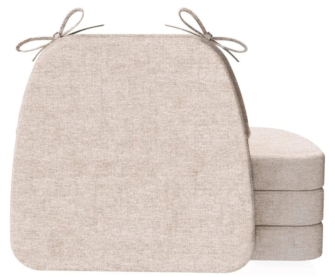 AAAAAcessories DShaped Chair Cushions, 2" Thick Dining Chair Pads with Ties and Removable, MachineWashable Cover, 17" x 16", Oatmeal Beige