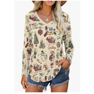 Shirt for Women Funny Letter Graphic Long Sleeve Tee Holiday Party Family Matching Tops, 2XL