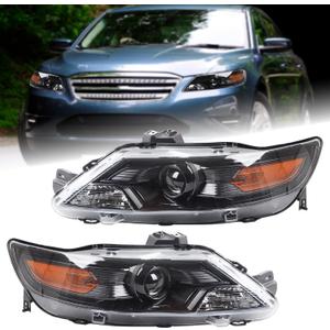 Duolctarms W/o Bulb Halogen Type Black Pair Projector Headlights Headlamps Assembly Compatible for 2010 2011 2012 Ford Taurus BG1Z13008B BG1Z13008A