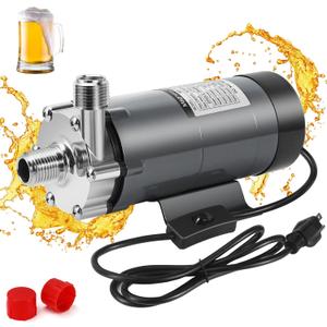 Magnetic Beer Pump Wort Pump for Brewing, 304 Food Grade Stainless Steel Head Brew Pump Magnetic Drive Pump with Inline Switch & 1/2" NPT Thread (Gray)