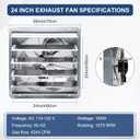 Criditpid 24 Inch Wall Mounted Shutter Exhaust Fan with ON/OFF Switch, High-Speed, Low-Noise Pure Copper Motor, Wall Exhaust Fan for Gable, Shed, Garage, Greenhouse, Kitchen, Attic, 4244 CFM, 1075 RPM