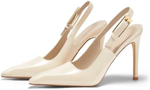 Coutgo Women's Slingback High Heels Pointed Toe Stilettos Metal Buckle Dress Party Pump Shoes Size 10