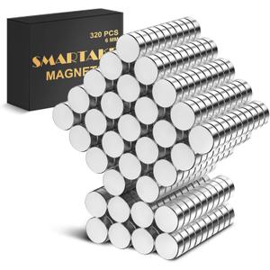 SMARTAKE 320 Pcs Refrigerator Magnets, 6x2mm Small Round Fridge Magnet, Multi-Use Premium Neodymium Office Magnets for Fridge, Whiteboard, Billboard in Home, Kitchen, Office and School (Silver)