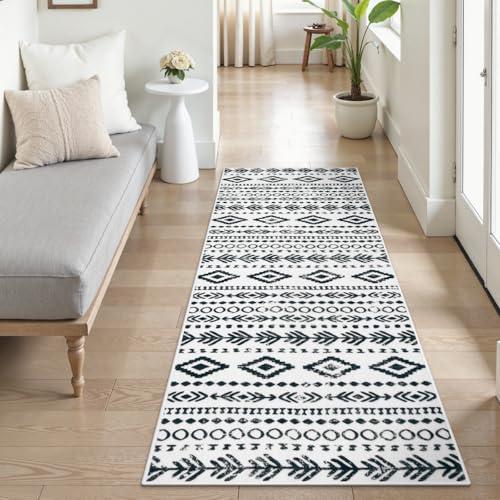 Lahome Boho Moroccan Washable Runner Rug, Ultra-Thin 2x6 Rug Runners for Hallways Non Slip Rubber Backing, Farmhouse Geometric Print Indoor Carpet Runners 6ft for Kitchen Laundry Room