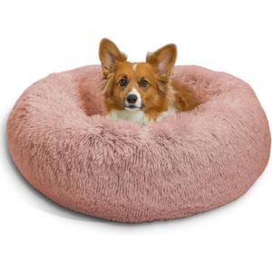 Best Friends by Sheri The Original Calming Donut Dog Bed for Medium Dogs up to 45 lbs, Shag Faux Fur, Dusty Rose, 30" x 30"