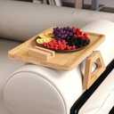 Couch Arm Tray with 360Phone,Bamboo Folding Sofa Tray,Sofa Armrest Trays Clip-On Couch Desk for Drinks,Snacks,Phone,Remote ControlNatural