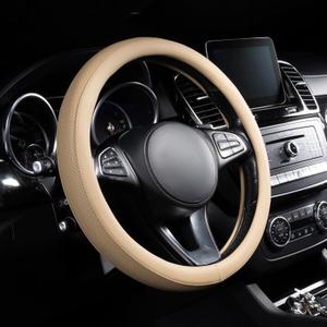 Lord Autofashion Steering Wheel Cover  PU Leather, Non-Slip Rubber Inner, All-Season Comfort  14.515 Inch (Beige 8397)