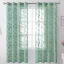 BGment Dark Green Sheer Curtains 72 Inches Long - Embroidered Leaf Pattern Light Filtering Cottage Core Botanical Semi Sheer Grommet Window Drapes for Farmhouse Living Room, 2 Panels, 52 x 72 Inch