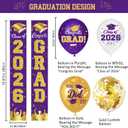Graduation Decorations Class of 2026, Purple and Gold Graduation Decorations Include Grad Backdrop, Banner, Hanging Swirls, Porch Sign, Balloons for Congrats Grad Party Supplies