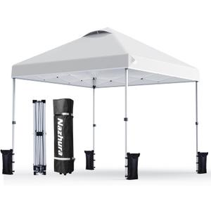 Nazhura 10' x 10' Pop Up Canopy Tent with Sand Weight Bag, Freestanding Sun Shelter for Picnic and Camping, One Person Setup and Height Adjustable (White)