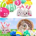 Jetec 100 Piece Easter Goodie Bags Including 40 Pcs 5.5 x 8.5 Inches Bunny Treat Bags and 60 Pcs Carrot Shape Gift Easter Candy Cone Cellophane with 100 Twist Ties Cookie Snack Party(Color Set B)