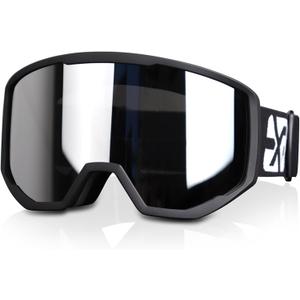 EXP VISION Ski/Snowboard Goggles for Men Women, OTG Snow Goggles Anti Fog UV Protection (Black Frame Sliver)