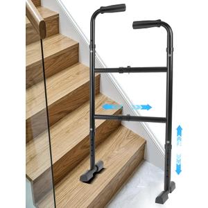 Upgraded Stair Climbing Assist Cane,Adjustable Width and Height Stair Cane,Thickened Light AlloySturdy and Slip-Resistant Stair Canes for Seniors,Easy to Install,Designed for Knee discomfort