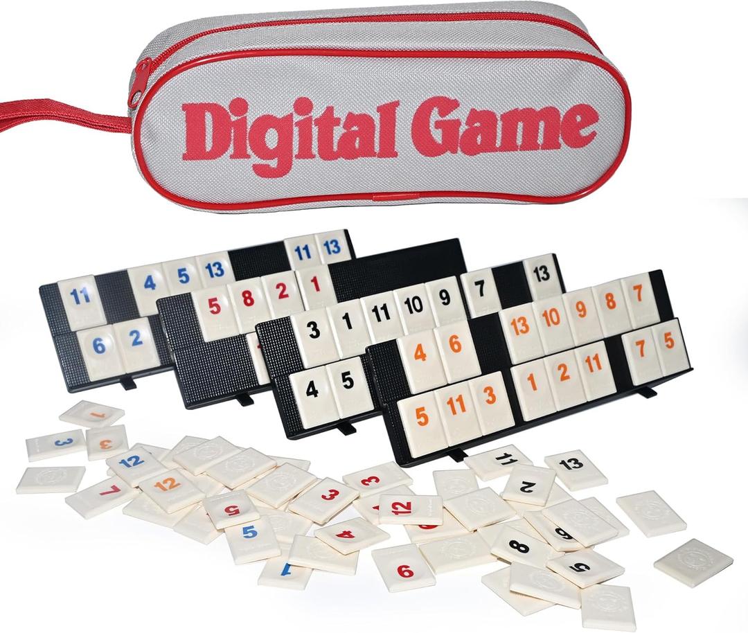 Mini Rummy Cube Set- Portable Rummy Cube Board Game Set with Canvas Bag, 106 Tiles & 4 Racks (2-4 Players) | Compact Travel Games for On-The-Go Fun