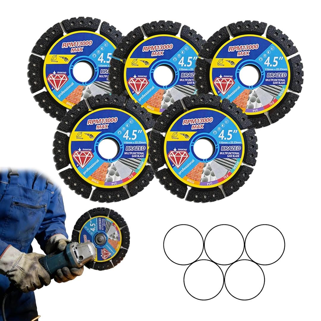 5 Pack Diamond Multi-Purpose Saw Blades, 4.5" Diamond Blade for Angle Grinder, Versatile Cutting Disc for Cutting Tile, Marble, Quartz, Stone, Metal & Plastic, Wet or Dry Use