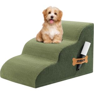 Romrol Dog Stairs Ramp for High Beds Couches, High Density Foam Pet Steps with Durable Non-Slip Waterproof Fabric Cover, Dog Stairs for Small Dogs or Cats or Pets, 3-Step,15 Inch,Green