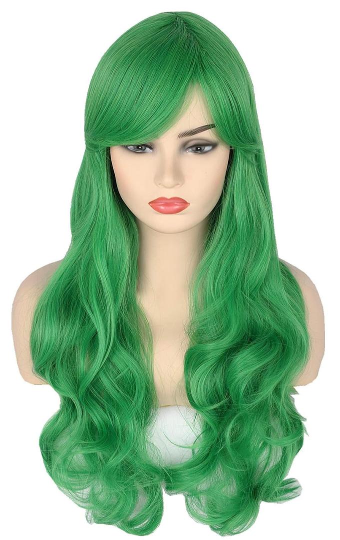 Topcosplay Women Patrick Wigs Green Long Big Wavy Halloween Cosplay Costume Wig Harajuku Lolita Style