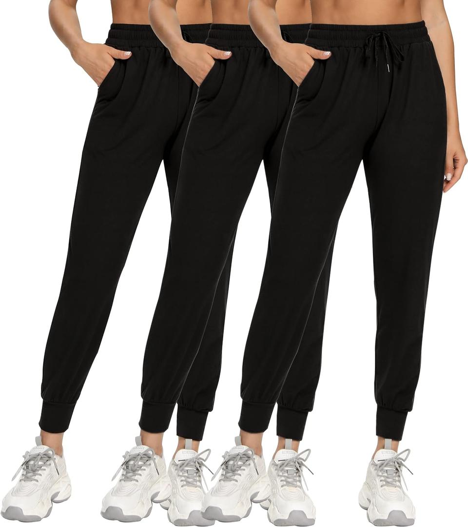 FULLSOFT 3 Pack Sweatpants for Women-Womens Joggers with Pockets Athletic Leggings for Workout Yoga Running (Small, Black,black,black)