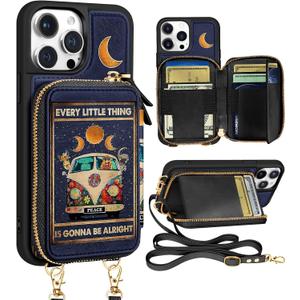 Shorogyt for iPhone 13 Pro Max Case Wallet Crossbody, RFID Blocking Card Holder Slots Designer Bus Leather Handbag Purse Phone Cases with Lanyard for iPhone 13 Promax
