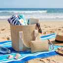 8 Set Beach Bags with Reusable Makeup Pouch Straw Gift Bag with Handle for Women Bridesmaid Bridal Wedding Gifts