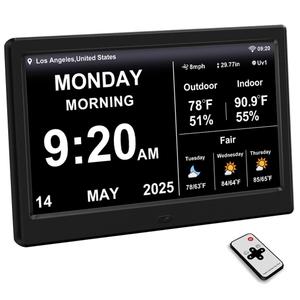 2025 New Digital Clock with Temperature/Humidity & Weather Forecast, Auto Time Sync Large Display, Custom Alarms & Medication Reminders, Ideal for Elderly(Black, 10.1-Inch)