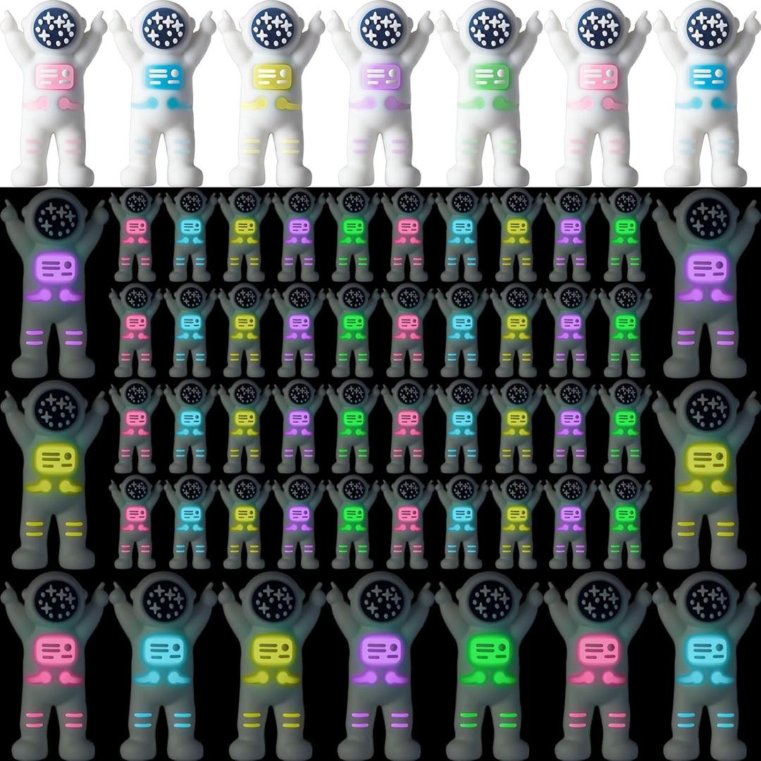 50 Pcs Mini Astronaut Figurines Glow in the Dark Miniature Astronaut Tiny Spaceman Toys for Kids Space Party Classroom Prize Easter Egg Stuffers Birthday Gift Piata (Partial Body Glow)