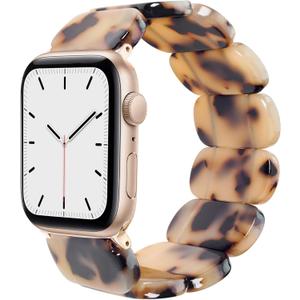 Heesch Tortoise Stretchy Watch Band Compatible with Apple Watch Serise Ultra/SE/8/7/6/5/4/3/2/1, Resin Cute Watch Strap Wristband for iWatch Bracelet for Women Men Girls, 38/40/41mm, 42/44/45/46/49mm, Oval Version