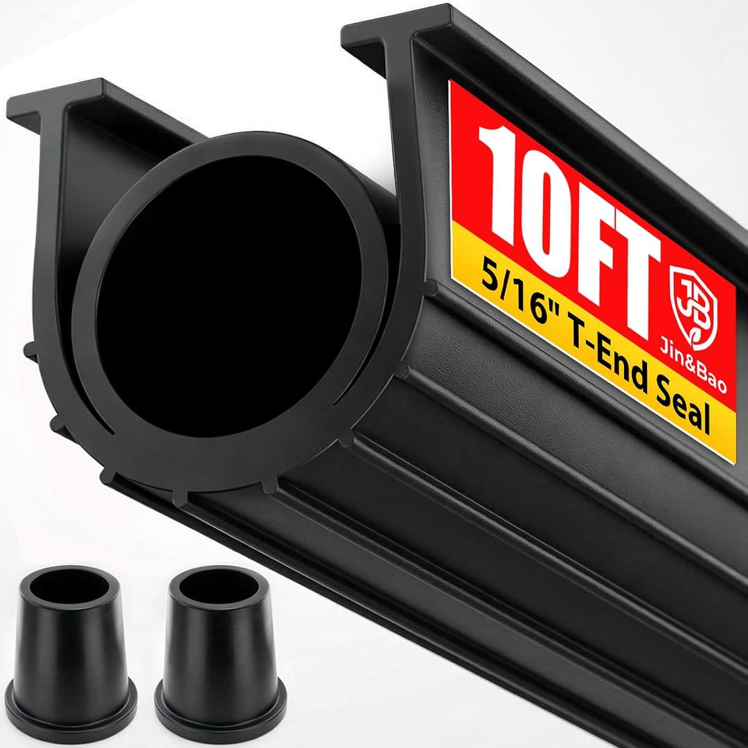 Jin&Bao 5/16" T-End Garage Door Seal Bottom Rubber Weather Stripping with 2 End Plugs, Weatherproof Seal Replacement Strip Dust & Pest Proof Threshold Buffering Garage Door Sweep (10FT, Black)