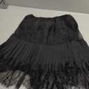 Women Y2k Lace Mini Skirt Fairy Mesh Floral Mid Low Rise Ruffle Half Slip Skirt Layered Flowy Short Skirt Streetwear (Black, S)