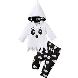 Baby Boy Girl Unisex Ghost Halloween Outfit - Infant's 1st Halloween Clothes (White)
