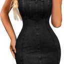 Denim Dress for Women Sexy Sleeveless Jean Dresses Side Slit Slim Womens Denim Frock Vintage Summer Gown for Women 2025 (Medium, Black)