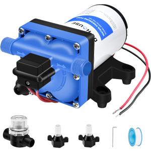 DC HOUSE 42 Series RV Water Pump Replacement Quiet 12V 3.5GPM 55PSI, 12 Volt Water Diaphragm Pressure Pump Self Priming with Bypass for Reduced Cycling Transfer Fresh Salt Liquid Yacht Trailer Truck