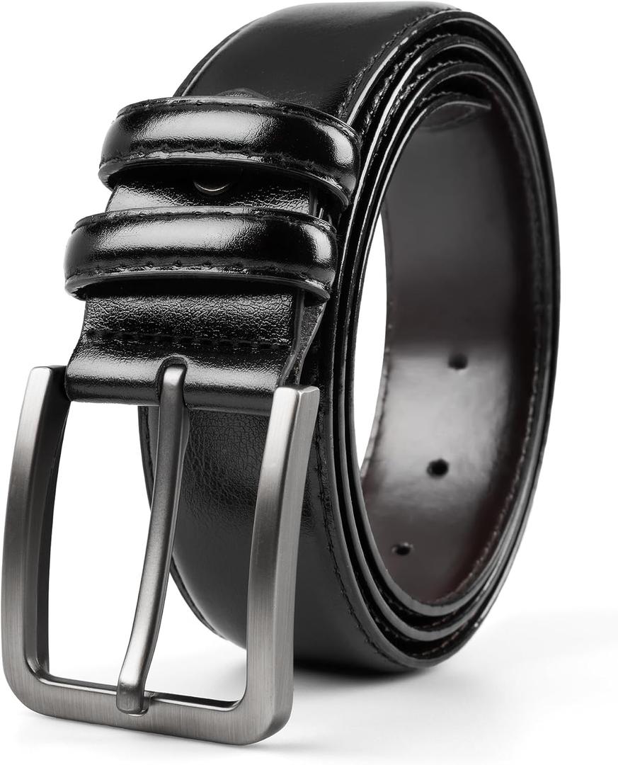 Mens Black Belt, Leather Dress Belts for Men Business Casual Pants Golf, Leather Loop, L (Black)