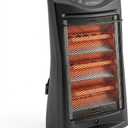 Comfort Zone Space Heaters for Indoor Use, Portable Electric Heater, Adjustable Thermostat, Infrared Heat, Quartz Tower Space Heater with 2 Heat Settings, Bedroom Heater, Black