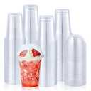 Lilymicky [25Sets 12 oz Clear Plastic Cups With Dome Lids, Disposable Plastic Drinking Cups, 12 oz Parfait Cups for Ice Coffee, Smoothie, Bubble Boba