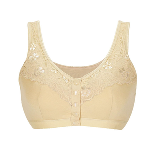 Front Closure Mastectomy Bras for Women Wireless Soft Cup Cotton Post Surgery Bra with Prosthesis Breast Pocket (Color : Beige, Size :40DD)  