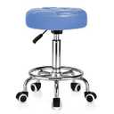 Rolling Stool PU Leather Round - Ultra Soft Padded Seat Cushion Stool with Wheels with Footrest, Weight Capacity 300lb, Adjustable Height Stool for Tattoo Massage Salon Medical Spa Center (Blue)