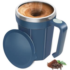 Self Stirring Coffee Mug, 18 oz Self Stirring Mug with Lid, Self Stirring Cup with Stainless Steel for Coffee, Milk and Beverages at Office, Home, Travel, Camping, 1 Pack - Blue