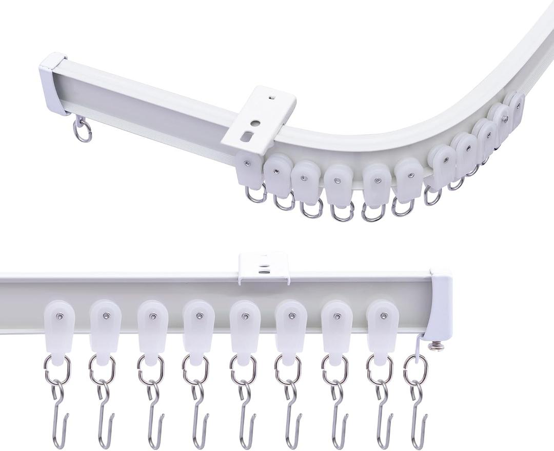 MaKefeile Ceiling Curtains Track System, Flexible & Bendable Curtain Tracks for Ceiling Mount, Heavy Duty Aluminum Sliding Room Divider Track Rail with Hooks for Living Room, RV, Office, White, 21ft
