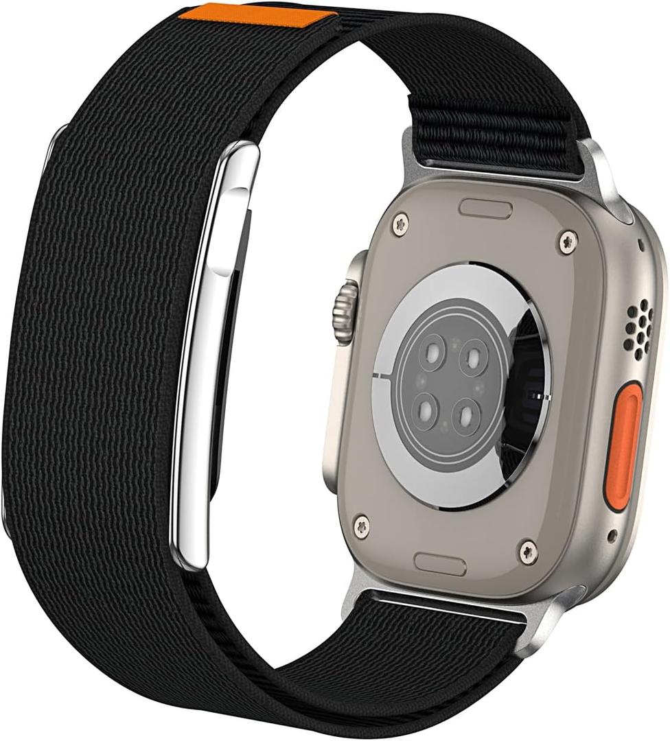 Nylon Sport Combo Band with Metal Bumper Case for WHOOP 5.0 & Apple Watch, Adjustable Dual-Device Replacement Strap for 42/44/45/46/49mm