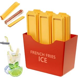 RMAMSCOV Ice Cube Tray With Lid,Creative French Fry Ice Cube Mold, Narrow Cube Maker Easy to Removal, Reusable Ice Tray for Summer, Juices