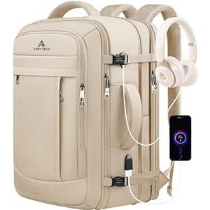 Travel Backpack, 50L Expandable Extra Large Laptop Backpack, Carry On Backpack Water Resistant Business Suitcase Daypack Bag Fits 17 Inch Laptops, Travel Gifts for Men Women, Beige (XXL-(20''x13''x10''))