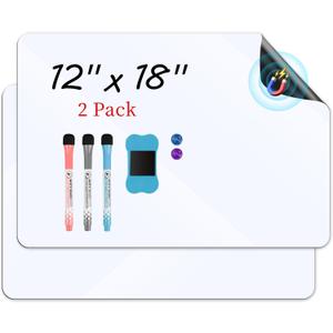 Magnetic White Board for Fridge 12x18 2 Pack Small Dry Erase Board for Kitchen Organizer and Planner, Fridge Whiteboard for Family to-do List, Includes Markers and Eraser