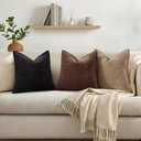 decorUhome Summer Couch Euro Sham Throw Pillow Covers 24x24 Set of 2, Decorative Soft Velvet Modern Cozy Chenille Pillow Cases with Elegant Design for Sofa Bed Living Room Home Decor, Black