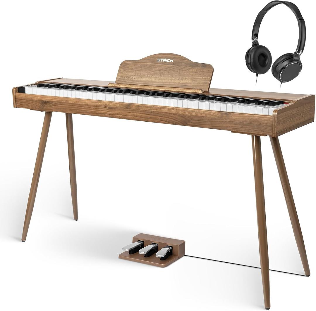 STRICH Digital Piano 88 Keys, Hammer-Action Weighted Keyboard, Full size Electric Piano Keyboard with Stand, 25Wx2 Speakers, Supports USB-MIDI/Wireless Connecting SDP-300S (Color Walnut Wood), Compact