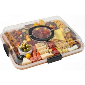 Renmxj Charcuterie Board with Clear Lid, Travel Portable Cheese Board Charcuterie Boxes Cutting Boards for Kitchen, House Warming Gifts New Home, Gifts for Women (6 Compartments Black)